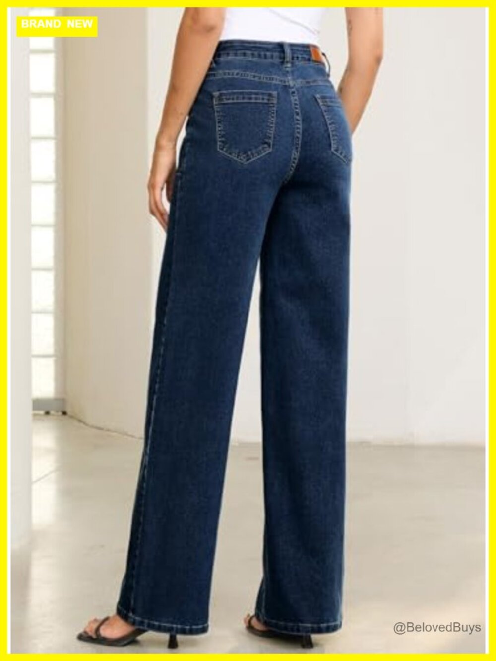 Wide Leg High Waisted Stretchy Denim Jeans with Pockets - Picture 2 of 7